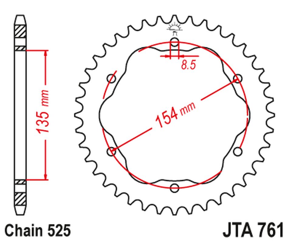 Rear Sprocket Aluminium (ERGAL) DUCATI 1098/R /S '07-'09, STREETFIGHTER 1099 '09-'13, 1198R/S '09-'11, 1199 PANIGALE '12-'15, 1299 PANIGALE '15-'19, PANIGALE V4S '18-'21, MONSTER 1200 '14-'20 (Chain. 525), JT Sprockets