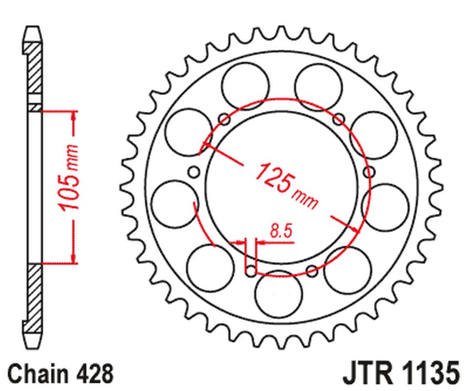 Rear Sprocket APRILIA RX 125 E4 '18-'23 (JTR1135.69)* (Chain. 428), JT Sprockets