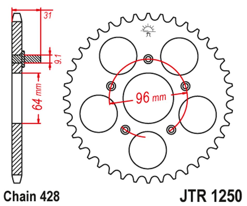 Rear Sprocket JTR1250 56 HONDA NX 125 '89-90' (JTR1250.56)*(chain428) , JT Sprockets
