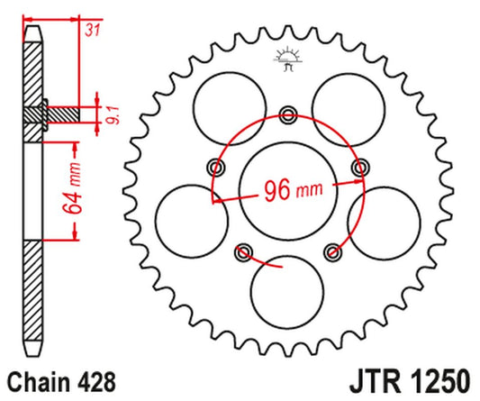 Rear Sprocket JTR1250 56 HONDA NX 125 '89-90' (JTR1250.56)*(chain428) , JT Sprockets