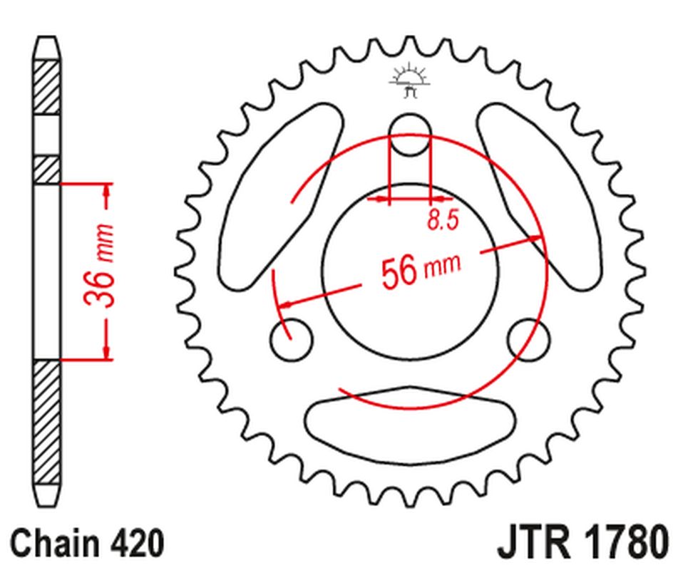 Rear Sprocket KAWASAKI KDX 50 '03-06', SUZUKI JR 50 '85-06' (Chain.420), JT Sprockets
