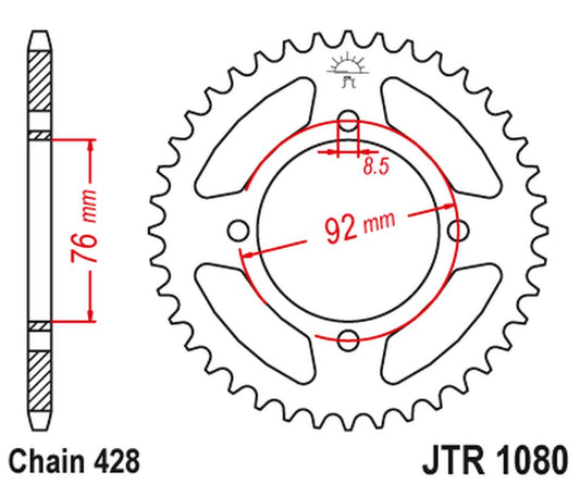 Rear Sprocket THUMPSTAR PIT BIKES ALL 100CC+; X-SPORT PIT BIKES ALL 100CC+ (JTR1080,39) (Chain. 428), JT Sprockets