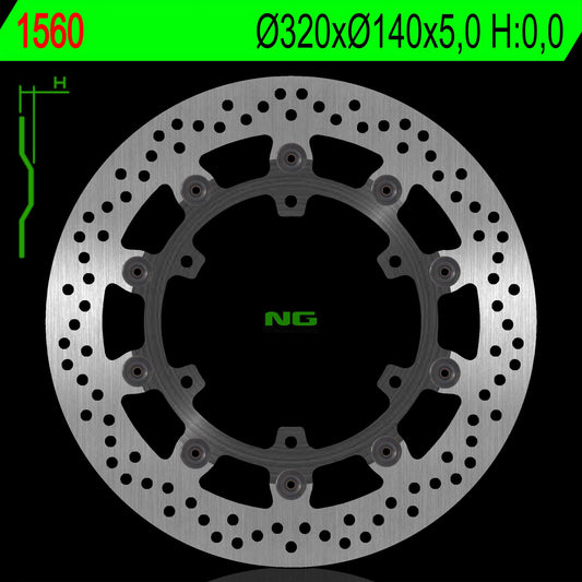 Brake disc (rotor) front APRILIA CAPONORD RALLY 1200 15-17 (320X140X5,0MM) (6X8,5MM) Floating, NG Brakes