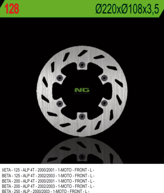 Brake disc (rotor) front BETA 125/200/250 ALP '00-'03 (220X108X3,5) (6X6,5MM), NG Brakes