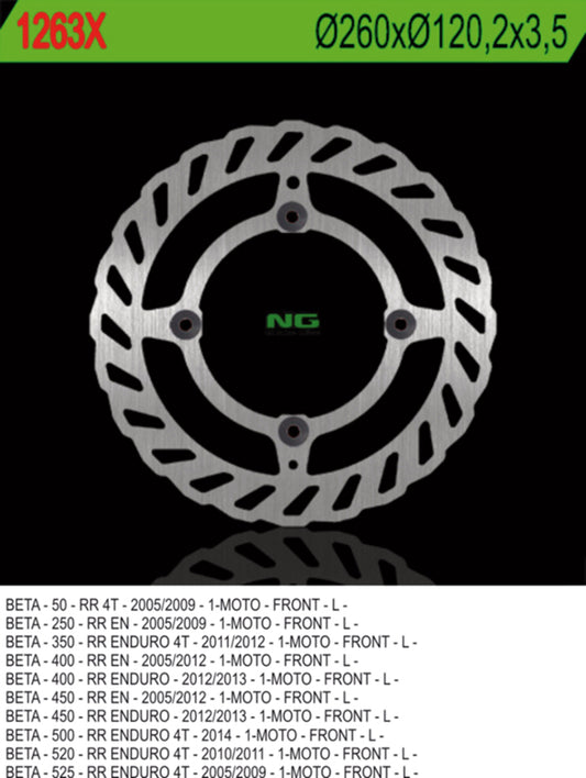 Brake disc (rotor) front BETA 50/350/400/450/498/500 RR ENDURO (260X120,2X3,5) (4X8,5MM) WAVE 4 Holes, NG Brakes