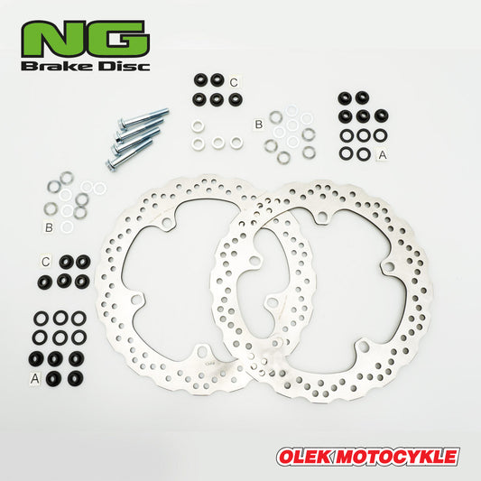 Brake disc (rotor) front BMW R 1200 GS/ADV '13-'18, R 1250 GS/ADV '19-'22, R 1300 GS '22, (320X181X4,8MM) (5X14,0MM) WAVE (SET OF TWO LARGER DIAMETER BRAKE DISCS WITH ADAPTERS), NG Brakes