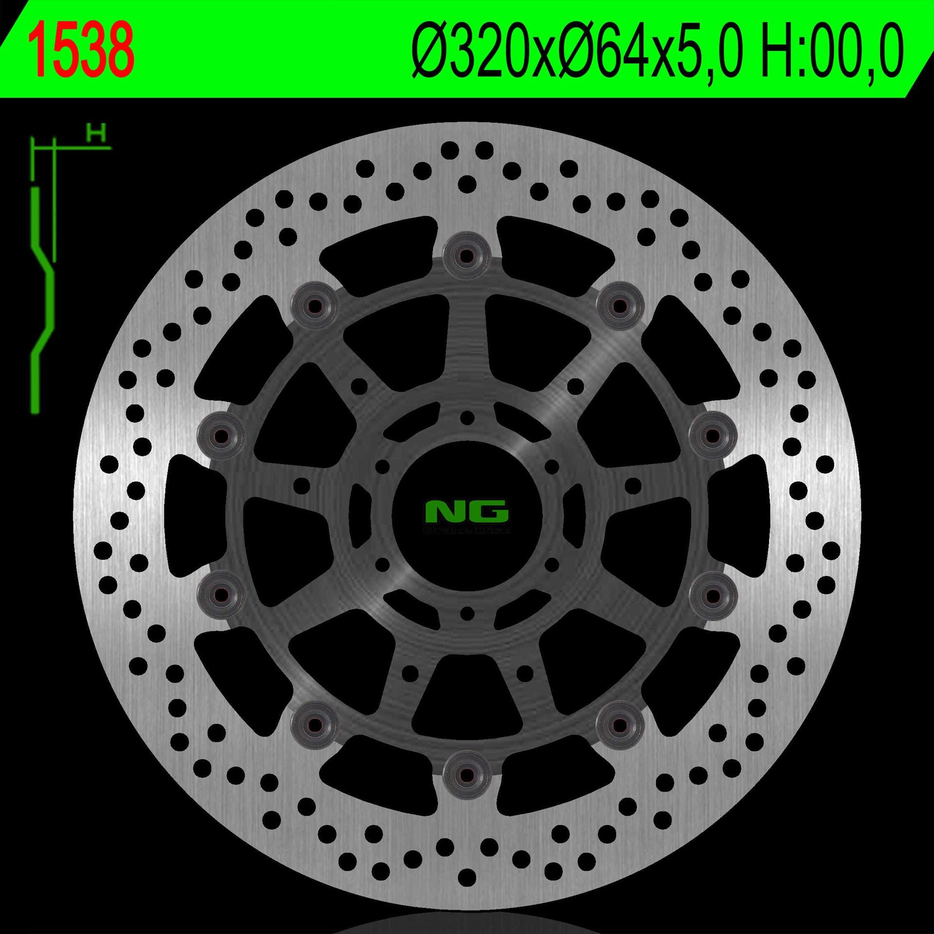 Brake disc (rotor) front BMW S 1000R/RR '13-'20, HP4 '12-'17, S100XR '17-'19 (320X64X5,0MM) (6X8,5MM) Floating, NG Brakes