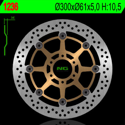 Brake disc (rotor) front CAGIVA 650/1000 RAPTOR (300x61x5) (6X8,5MM), NG Brakes