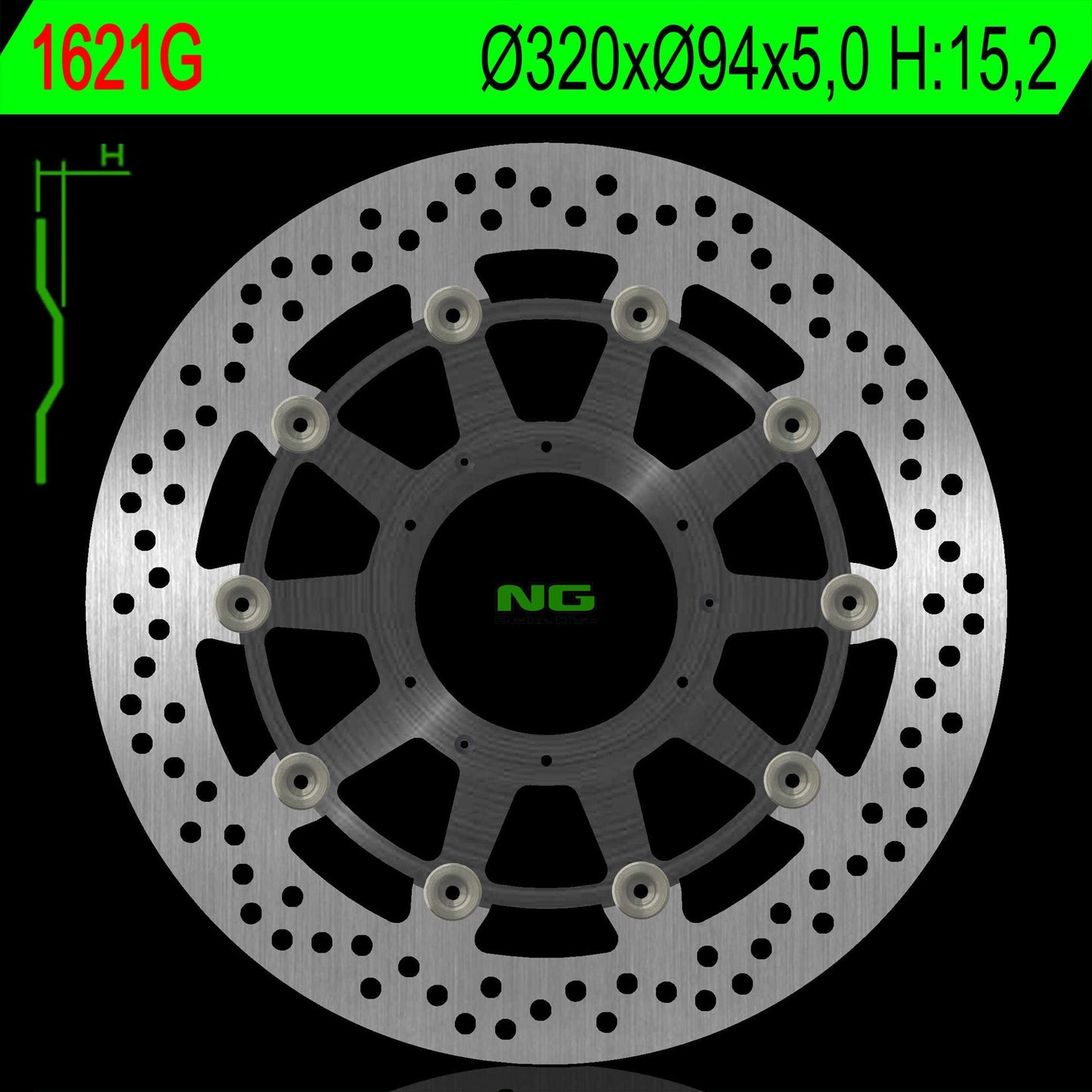 Brake disc (rotor) front HONDA CBR 1000RR 09-16 (ABS) SRODEK ALUMINIOWY (320X94X5,0MM) (6X6,5MM) - Replaces NG1283, NG Brakes