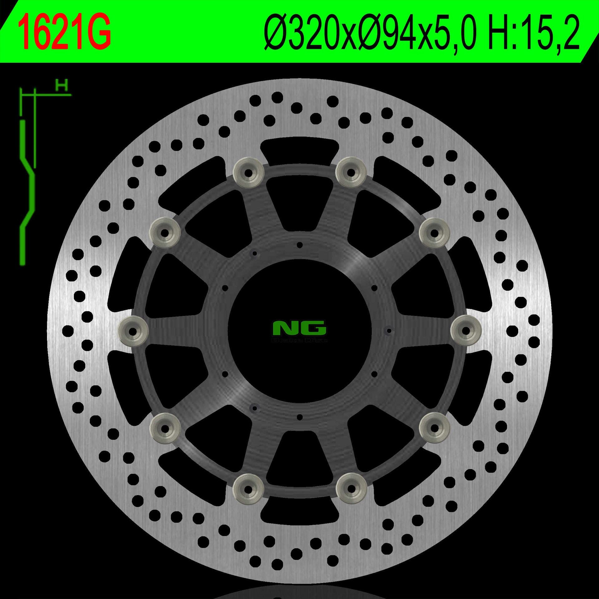 Brake disc (rotor) front HONDA CBR 1000RR 09-16 (ABS) SRODEK ALUMINIOWY (320X94X5,0MM) (6X6,5MM) - Replaces NG1283, NG Brakes