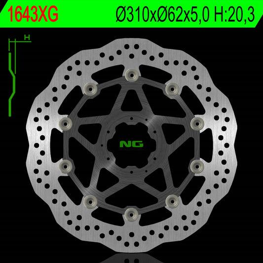 Brake disc (rotor) front HONDA CRF 1000L/L ABS AFRICA TWIN '15-'20, CRF 1100L '19-'22 Aluminium center (310X62X5MM) (6X6,5MM) WAVE - Replaces NG1544X, NG Brakes