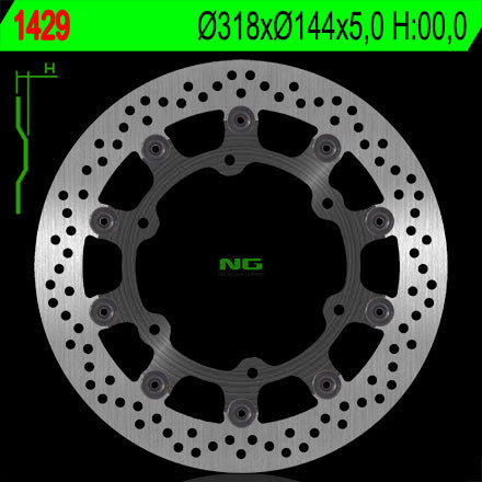 Brake disc (rotor) front HONDA VF 750C '94-'04, ST 1100 '91-'01, VT 1100C '92-'98, TRIUMPH 900 (Floating) (318X144X5) (6X10,5MM), NG Brakes