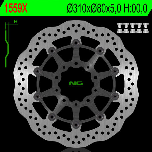 Brake disc (rotor) front KAWASAKI Z 1000 ABS 15-17, Z 1000 15-17, ZS6R 13-17, Z800 12-18, GTR 1400 07-18, ZZR 1400 06-18 (310X80X5,0MM) WAVE Floating, NG Brakes