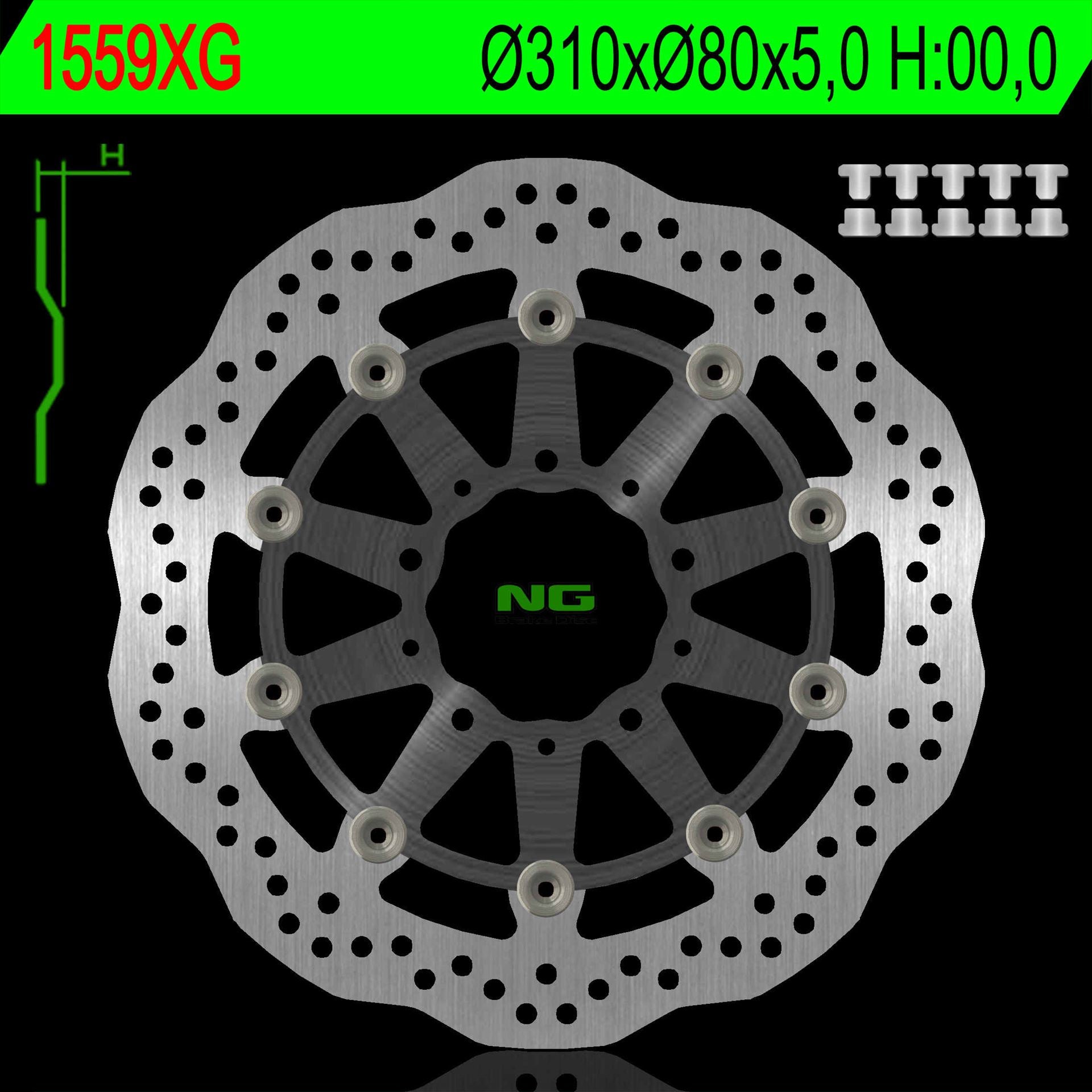 Brake disc (rotor) front KAWASAKI Z 1000 ABS 15-17, Z 1000 15-17, ZX6R 13-17, Z800 12-18, GTR 1400 07-18, ZZR 1400 06-18 (310X80X5MM) WAVE Floating (Aluminium center), NG Brakes
