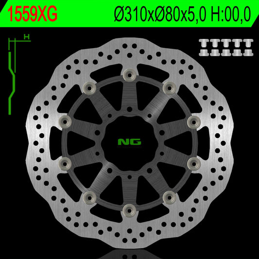 Brake disc (rotor) front KAWASAKI Z 1000 ABS 15-17, Z 1000 15-17, ZX6R 13-17, Z800 12-18, GTR 1400 07-18, ZZR 1400 06-18 (310X80X5MM) WAVE Floating (Aluminium center), NG Brakes