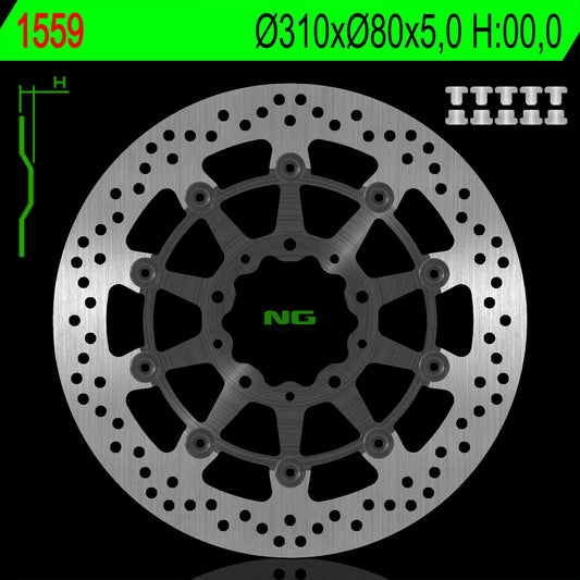 Brake disc (rotor) front KAWASAKI Z 1000 ABS 15-17, Z 1000 15-17, ZX6R 13-17, Z800 12-18, GTR 1400 07-18, ZZR 1400 06-18 (310X80X5MM) Floating, NG Brakes