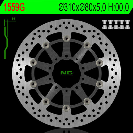 Brake disc (rotor) front KAWASAKI Z 1000 ABS 15-17, Z 1000 15-17, ZX6R 13-17, Z800 12-18, GTR 1400 07-18, ZZR 1400 06-18 (310X80X5MM) (5X10,5MM) Floating (Aluminium center), NG Brakes