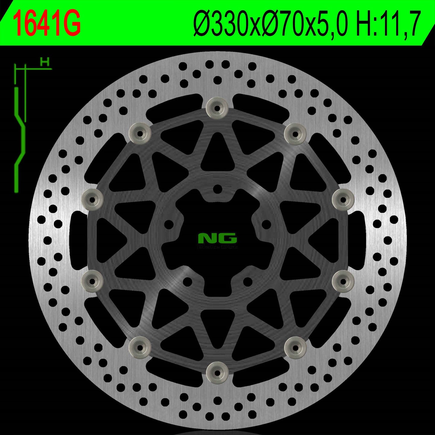 Brake disc (rotor) front KAWASAKI ZX 10R 17-24 (330X70X5,0MM) (5X10,5MM) Floating (Aluminium center), NG Brakes