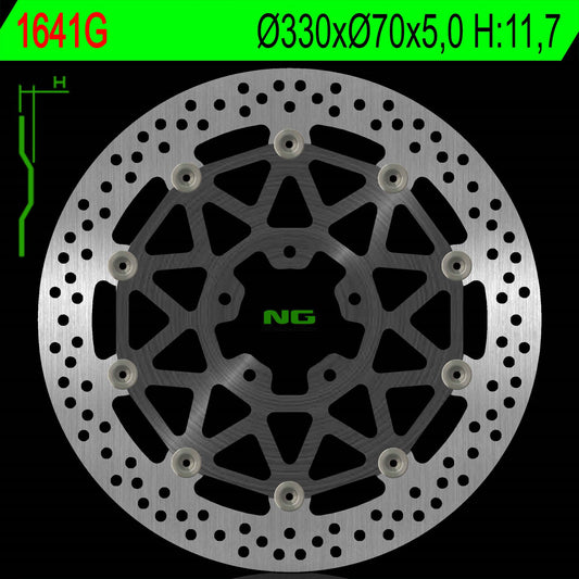 Brake disc (rotor) front KAWASAKI ZX 10R 17-24 (330X70X5,0MM) (5X10,5MM) Floating (Aluminium center), NG Brakes
