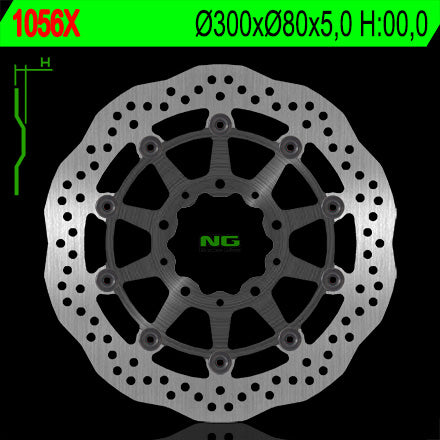 Brake disc (rotor) front KAWASAKI ZX6R '05-'16, ER6F/N '06-'18, KLE 650 VERSYS '07-'22, Z750, Z1000,ZX10R (300X80X5) (5X10,5MM) WAVE Floating, NG Brakes