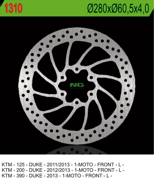Brake disc (rotor) front KTM 125/200 DUKE '11-'13, 390 DUKE '13-'14 (280X60,5X4,0) (6X8,5MM), NG Brakes