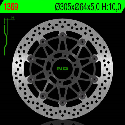 Brake disc (rotor) front KTM 950/990 SMR/SMT 05-14 (305X64X5,0MM) (6X8,5MM) Floating, NG Brakes