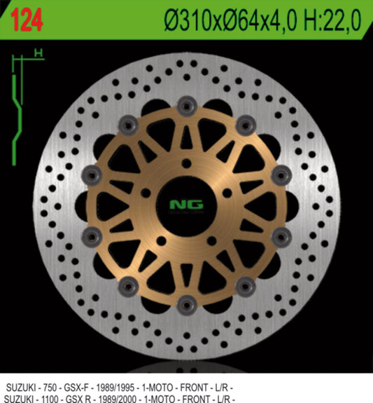 Brake disc (rotor) front SUZUKI GSXR 1100 '89-'00, GSXR 750 '89-'95 (310X64X4), NG Brakes