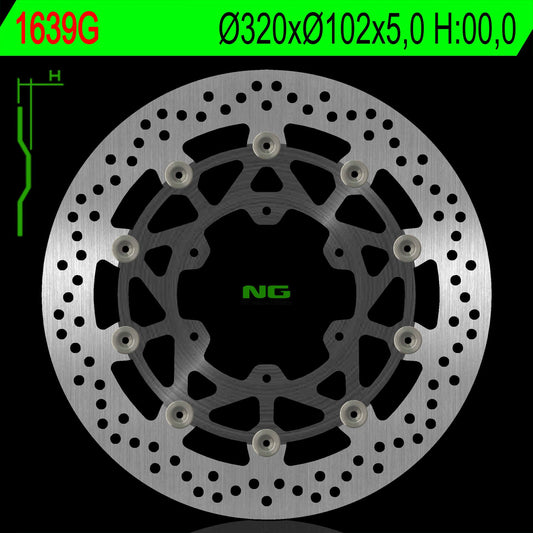 Brake disc (rotor) front SUZUKI GSXR ABS 1000 17-19 (320X102X5,0MM) (6X8,5MM) Floating (Aluminium center), NG Brakes