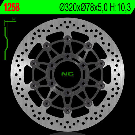 Brake disc (rotor) front TRIUMPH SPRINT ST/RS 955 '98-'04, SPEED TRIPLE 900/955 '97-'01 Floating (320X78X5)(6X10,50MM) Floating, NG Brakes