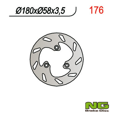 Brake disc (rotor) front/rear PEUGEOT SKUTER (180X58X3,5) 3 Holes dia.8,5, NG Brakes