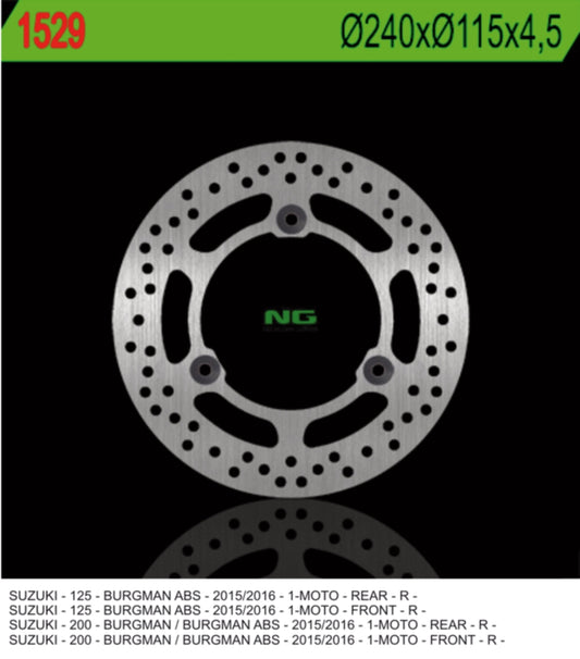 Brake disc (rotor) front/rear SUZUKI BURGMAN 125/200 15-16 (240X115X4,5) (3Holes 10,5MM), NG Brakes