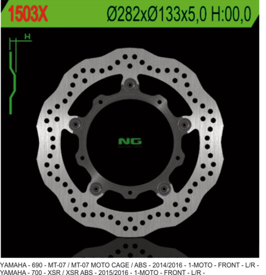 Brake disc (rotor) front YAMAHA MT-07 / ABS '13-17, TRACER 700 '16-'17, XSR 700 / ABS '16-17 WAVE (282X133X5) (5X8,5MM), NG Brakes