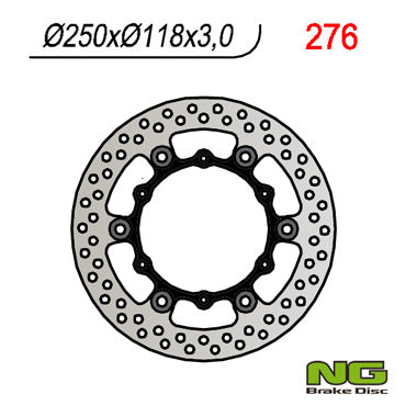 Brake disc (rotor) front YAMAHA YZ/YZF/WRF 01-19 Floating (250x118x3)(6X6,50MM), SUZUKI RM 125/250 '99-'10, NG Brakes
