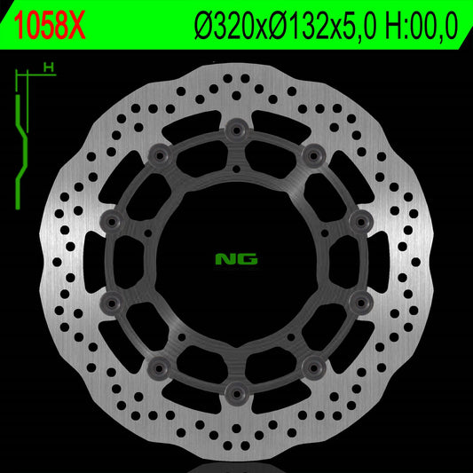 Brake disc (rotor) front YAMAHA YZF R1 '04-'06 / '15-'16, FZ1 '06-13, R6 '20-, V-MAX '09-16, MT-10 '16-21 (320X132X5MM) (5X8,5MM) WAVE Floating, NG Brakes