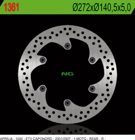 Brake disc (rotor) rear APRILIA ETV 1000 CAPONORD '01-'07 (272X140,5X5) (6X8,5MM), NG Brakes