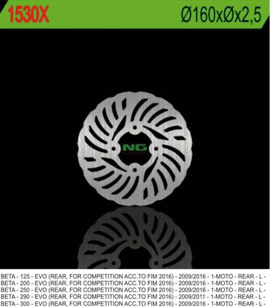 Brake disc (rotor) rear BETA EVO 125/200/250/290/300 09-17 (160MM) WAVE, NG Brakes