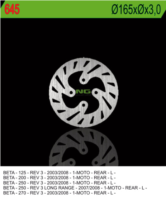 Brake disc (rotor) rear BETA REV 3 125/200/250/270 '03-'08 (165X3) (4X10,5MM), NG Brakes