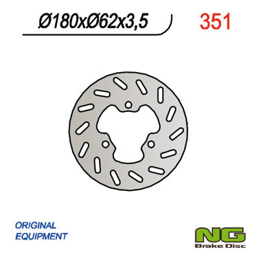 Brake disc (rotor) rear DERBI SENDA 50 '02-'09, APRILIA RX 50 '12'-18, PEUGEOT XP6 (180x62x3,5) (3x10,25mm), NG Brakes