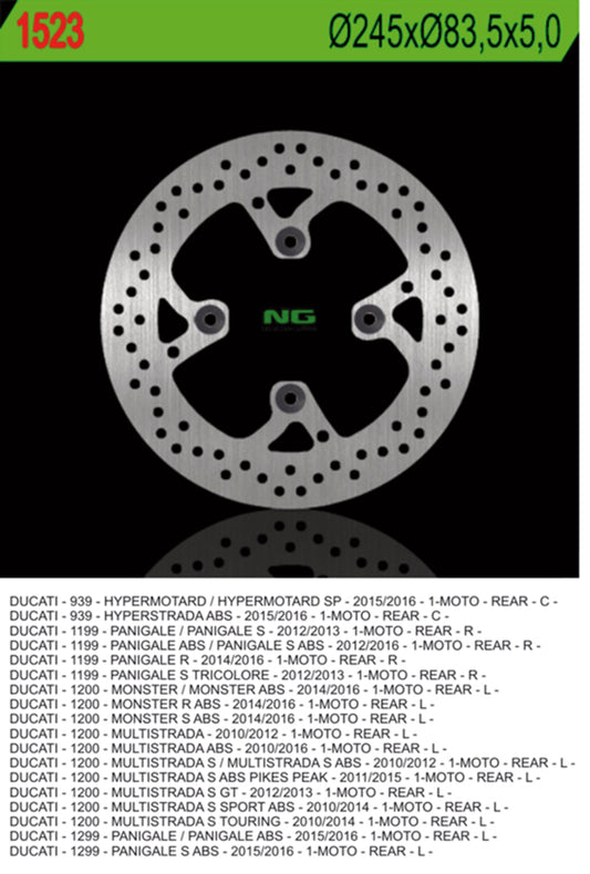Brake disc (rotor) rear DUCATI MULTISTRADA 1200 10-16, MONSTER 1200 14-16, HYPERMOTORAD, NG Brakes