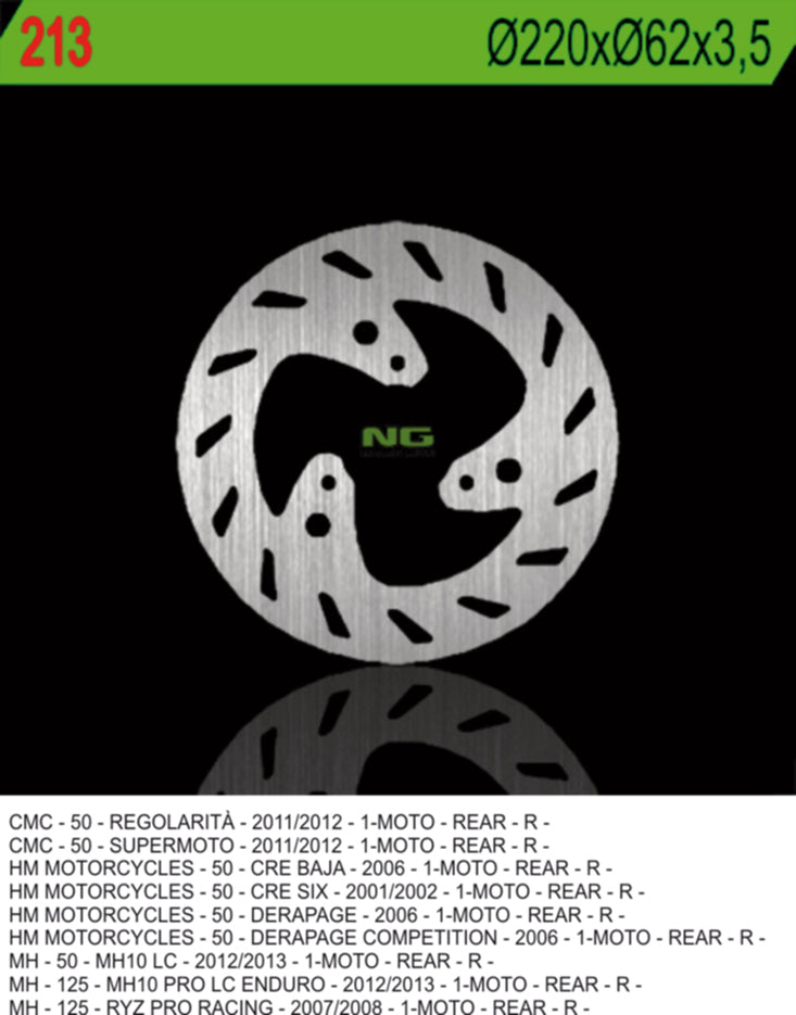 Brake disc (rotor) rear HM50 (CRE50) 01-06 (220X62X3,5) (3X10,5MM), NG Brakes