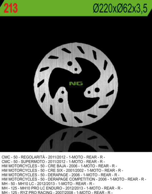 Brake disc (rotor) rear HM50 (CRE50) 01-06 (220X62X3,5) (3X10,5MM), NG Brakes