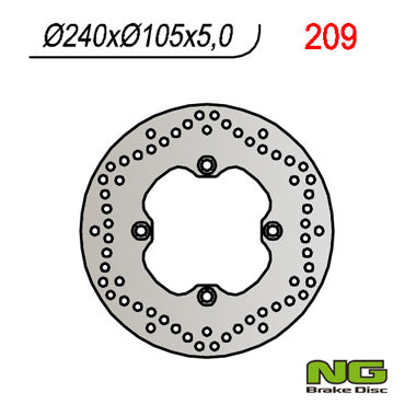 Brake disc (rotor) rear HONDA XL 600/650/700V TRANSALP 91-'99, CB 500 93-03, CB750 92-95 (240X105X5) (4X10,5MM), NG Brakes