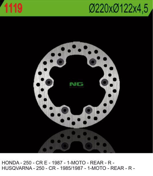 Brake disc (rotor) rear HUSQVARNA CR 250 '85-'87 HONDA CR 250 87 ' (220X122X4,5), NG Brakes