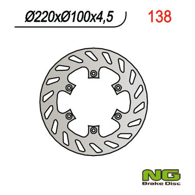 Brake disc (rotor) rear KAWASAKI KX 125 '89-'02, KX 250 '92-'95, KDX 200/220, KLX300/650R (220X100X4,5) (6X6,5MM), NG Brakes