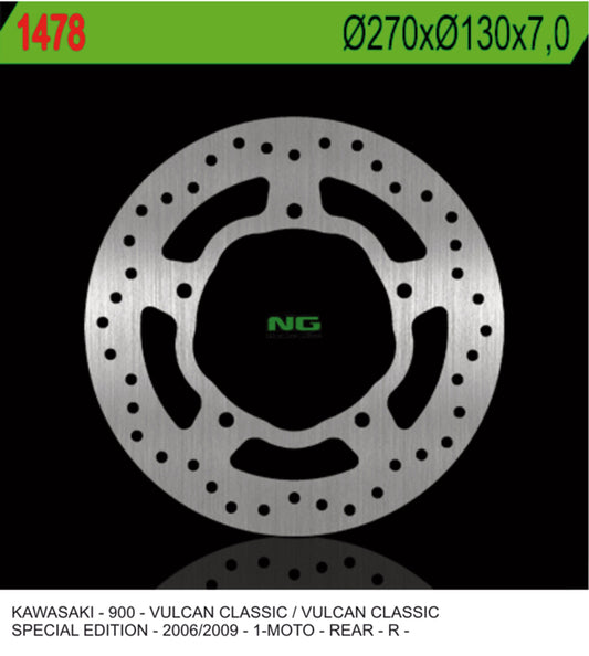 Brake disc (rotor) rear KAWASAKI VN 900 CLASSIC '07-'15, VN 900TOURER '14-'17 (270x130x7,0mm), NG Brakes
