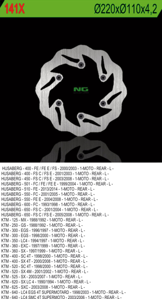 Brake disc (rotor) rear KTM / HUSABERG (220X110X4,2) WAVE (NG141; NG129), NG Brakes