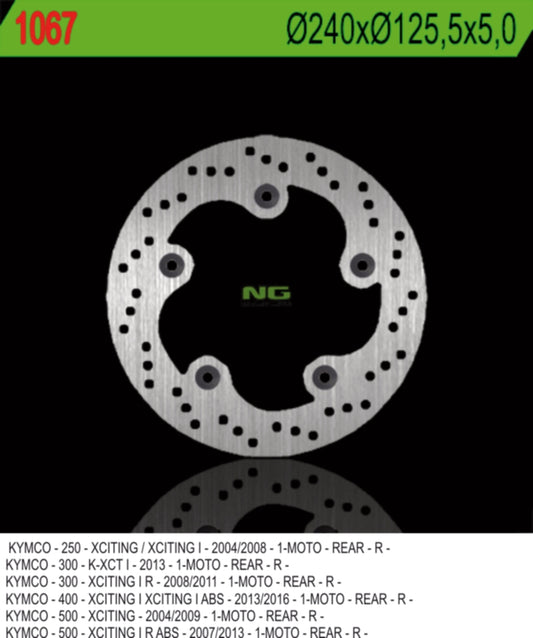 Brake disc (rotor) rear KYMCO XCITING 250/300/500 (240X125,5X5) (5X10,5MM), NG Brakes