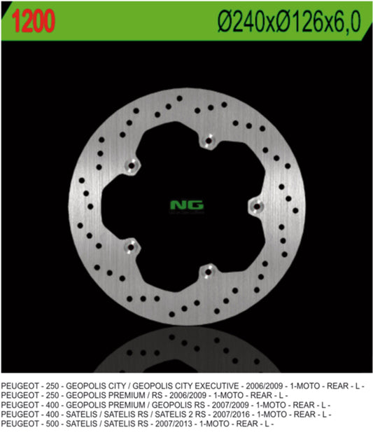 Brake disc (rotor) rear PEUGEOT 250/400/500 (240X126X60) (5X6,5MM), NG Brakes