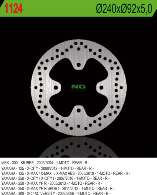 Brake disc (rotor) rear YAMAHA X-CITY 125 08-12, 250 07-17, X-MAX 125/250 05-09 (240X92X5) (4X8,5MM), NG Brakes