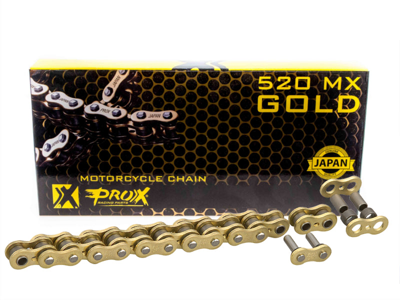 DRIVE CHAIN 520 MX GOLD (NON O-RING) 120 LINKS GOLD COLOR (OPEN + CLIP), ProX